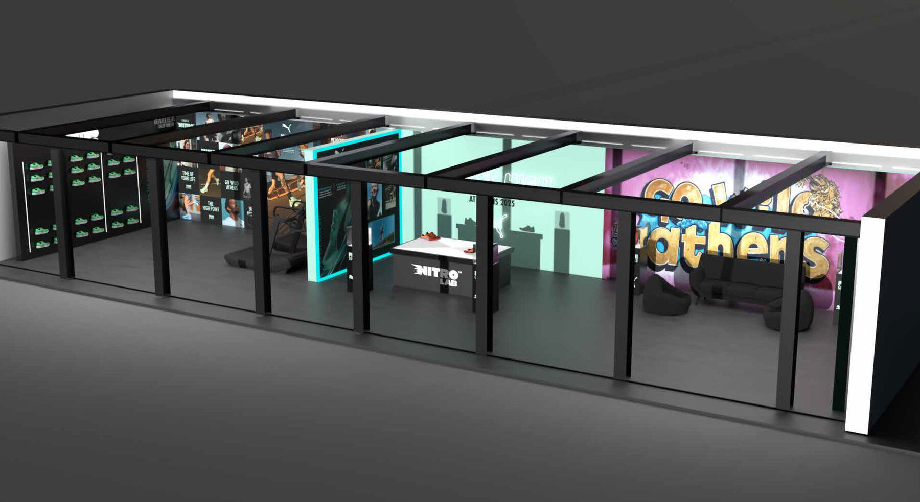 Cutaway interior view from the opposite end of the pop-up.