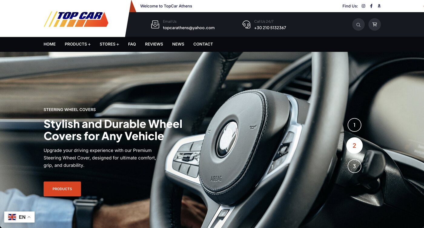 Home page of the TopCar Athens website